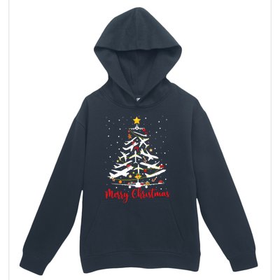 Airplane Christmas Tree Merry Christmas Most Likely Pilot Urban Pullover Hoodie