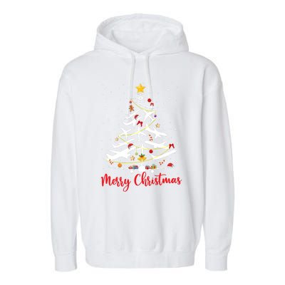 Airplane Christmas Tree Merry Christmas Most Likely Pilot Garment-Dyed Fleece Hoodie