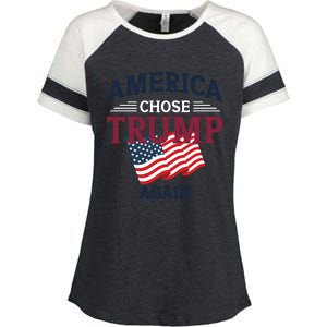 America Chose Trump Again Graphic Enza Ladies Jersey Colorblock Tee