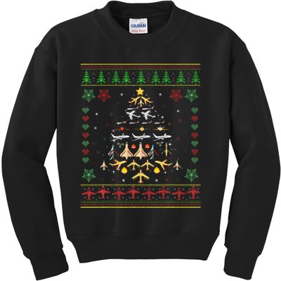 Airplane Christmas Tree Ugly Xmas Sweater Decoration Pilot Kids Sweatshirt