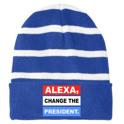 Alexa, Change The President Striped Beanie with Solid Band