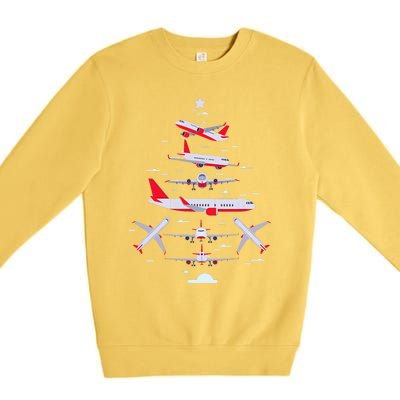 Airplane Christmas Tree Pilot Merry Christmas Xmas Tree Premium Crewneck Sweatshirt