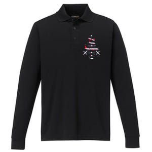 Airplane Christmas Tree Pilot Merry Christmas Xmas Tree Performance Long Sleeve Polo