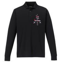 Airplane Christmas Tree Pilot Merry Christmas Xmas Tree Performance Long Sleeve Polo