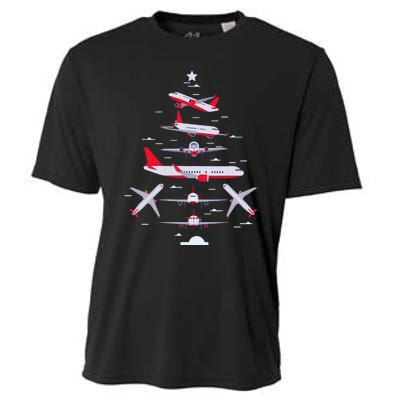 Airplane Christmas Tree Pilot Merry Christmas Xmas Tree Cooling Performance Crew T-Shirt