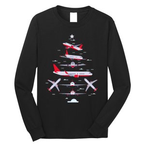 Airplane Christmas Tree Pilot Merry Christmas Xmas Tree Long Sleeve Shirt