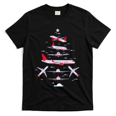 Airplane Christmas Tree Pilot Merry Christmas Xmas Tree T-Shirt