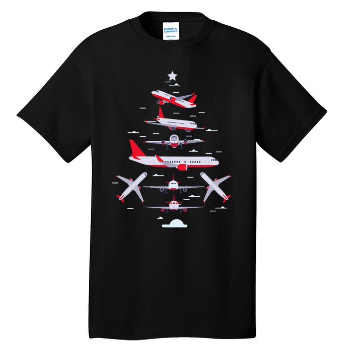 Airplane Christmas Tree Pilot Merry Christmas Xmas Tree Tall T-Shirt