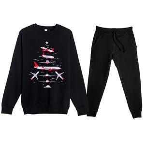 Airplane Christmas Tree Pilot Merry Christmas Xmas Tree Premium Crewneck Sweatsuit Set