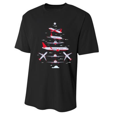 Airplane Christmas Tree Pilot Merry Christmas Xmas Tree Performance Sprint T-Shirt