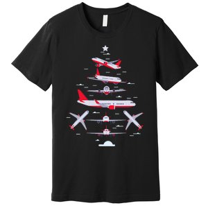 Airplane Christmas Tree Pilot Merry Christmas Xmas Tree Premium T-Shirt