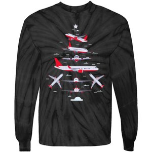 Airplane Christmas Tree Pilot Merry Christmas Xmas Tree Tie-Dye Long Sleeve Shirt