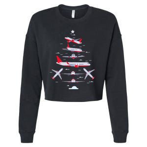 Airplane Christmas Tree Pilot Merry Christmas Xmas Tree Cropped Pullover Crew