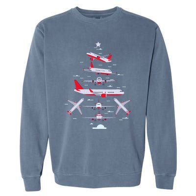 Airplane Christmas Tree Pilot Merry Christmas Xmas Tree Garment-Dyed Sweatshirt