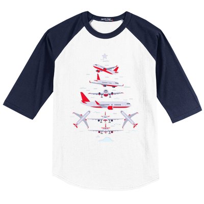 Airplane Christmas Tree Pilot Merry Christmas Xmas Tree Baseball Sleeve Shirt