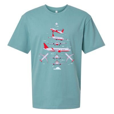 Airplane Christmas Tree Pilot Merry Christmas Xmas Tree Sueded Cloud Jersey T-Shirt