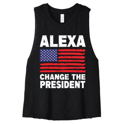 Alexa Change The President Funny Political Humor Women's Racerback Cropped Tank