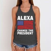 Alexa Change The President Funny Political Humor Women's Knotted Racerback Tank