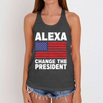 Alexa Change The President Funny Political Humor Women's Knotted Racerback Tank