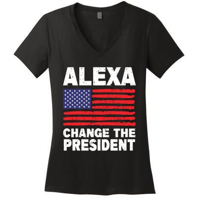 Alexa Change The President Funny Political Humor Women's V-Neck T-Shirt