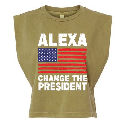 Alexa Change The President Funny Political Humor Garment-Dyed Women's Muscle Tee