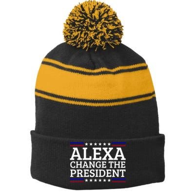 Alexa Change The President Funny Political Impeach 46 Stripe Pom Pom Beanie