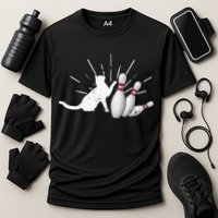 Alley Cat Tipping Pins Funny Bowling Cooling Performance Crew T-Shirt