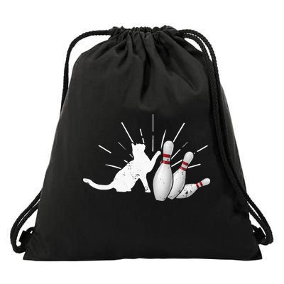 Alley Cat Tipping Pins Funny Bowling Drawstring Bag