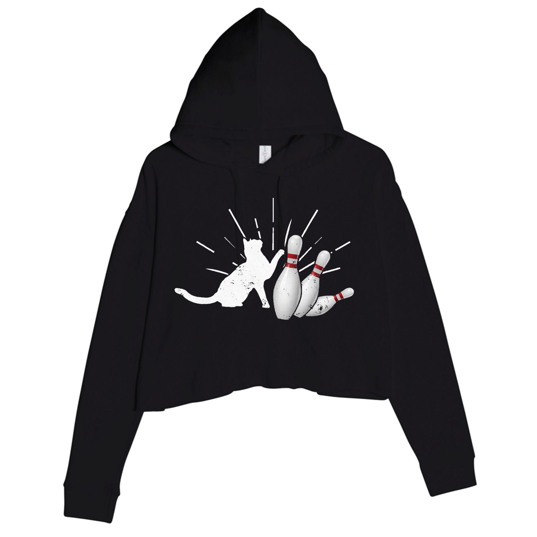 Alley Cat Tipping Pins Funny Bowling Crop Fleece Hoodie