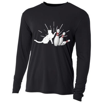 Alley Cat Tipping Pins Funny Bowling Cooling Performance Long Sleeve Crew