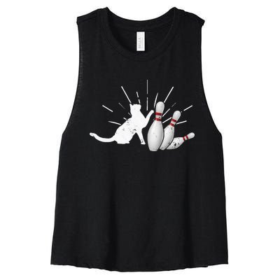 Alley Cat Tipping Pins Funny Bowling Women's Racerback Cropped Tank