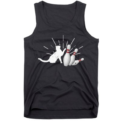 Alley Cat Tipping Pins Funny Bowling Tank Top