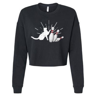 Alley Cat Tipping Pins Funny Bowling Cropped Pullover Crew