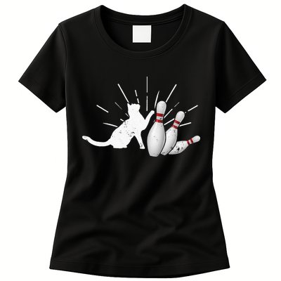 Alley Cat Tipping Pins Funny Bowling Womens T-Shirt