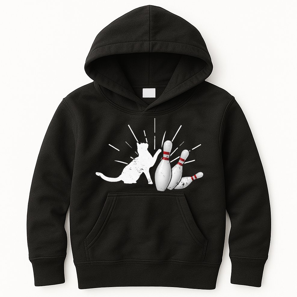 Alley Cat Tipping Pins Funny Bowling Kids Hoodie