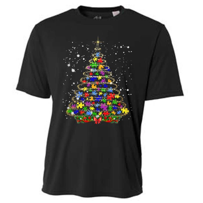 Autism Christmas Tree Lights Xmas Cute Xmas Autism Awareness Cooling Performance Crew T-Shirt