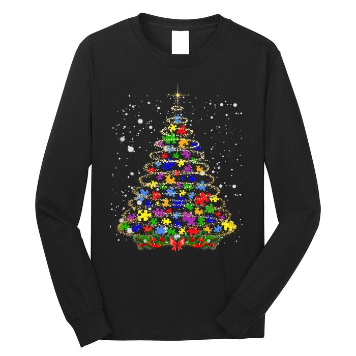 Autism Christmas Tree Lights Xmas Cute Xmas Autism Awareness Long Sleeve Shirt