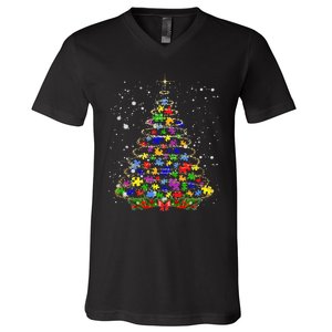 Autism Christmas Tree Lights Xmas Cute Xmas Autism Awareness V-Neck T-Shirt