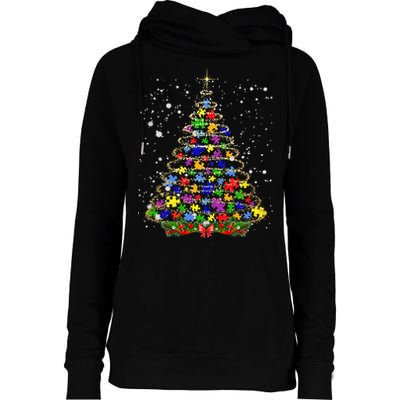 Autism Christmas Tree Lights Xmas Cute Xmas Autism Awareness Womens Funnel Neck Pullover Hood
