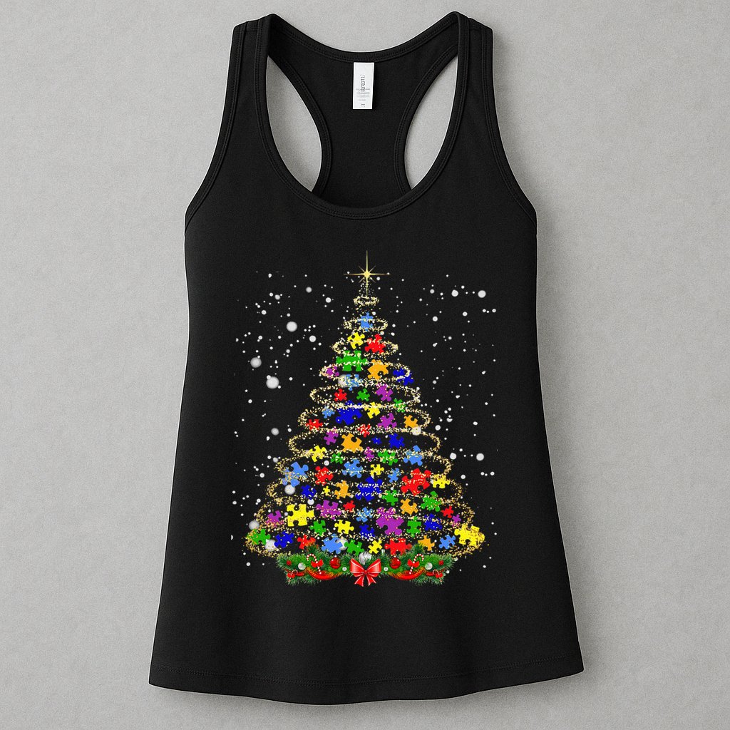 Autism Christmas Tree Lights Xmas Cute Xmas Autism Awareness Womens Tank Top