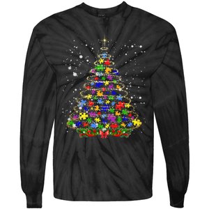 Autism Christmas Tree Lights Xmas Cute Xmas Autism Awareness Tie-Dye Long Sleeve Shirt