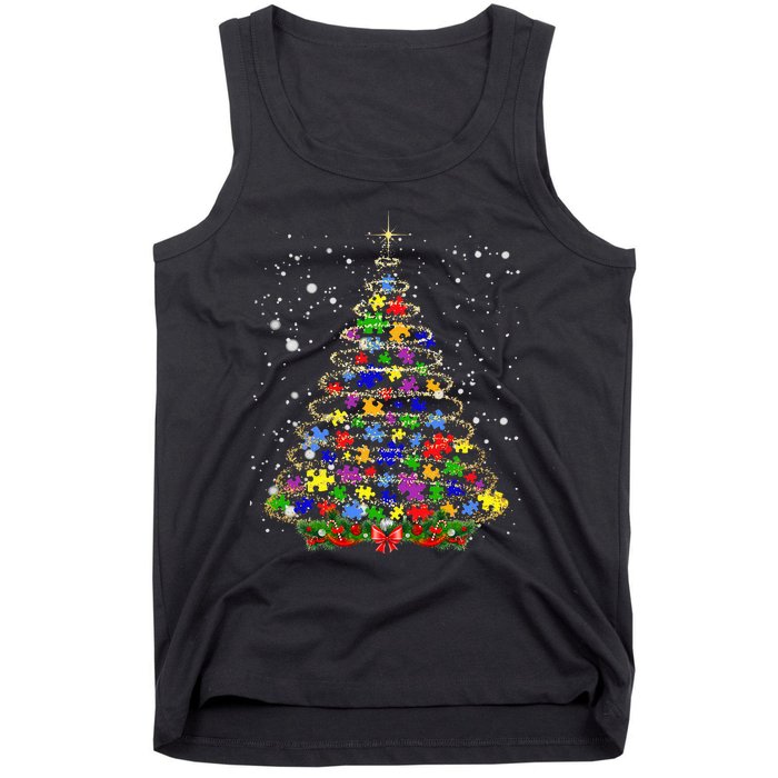 Autism Christmas Tree Lights Xmas Cute Xmas Autism Awareness Tank Top