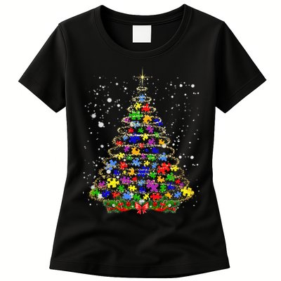 Autism Christmas Tree Lights Xmas Cute Xmas Autism Awareness Womens T-Shirt