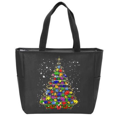 Autism Christmas Tree Lights Xmas Cute Xmas Autism Awareness Zip Tote Bag