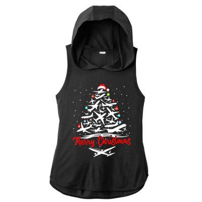 Airplane Christmas Tree Ladies PosiCharge Tri-Blend Wicking Draft Hoodie Tank