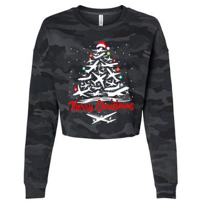 Airplane Christmas Tree Cropped Pullover Crew