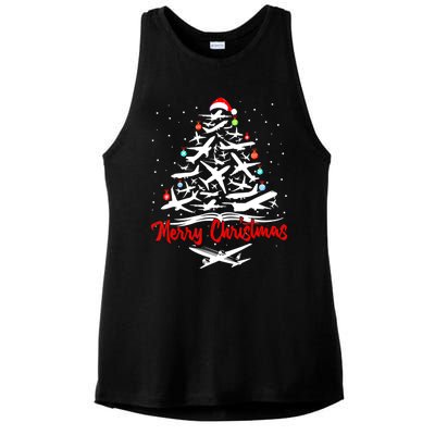 Airplane Christmas Tree Ladies PosiCharge Tri-Blend Wicking Tank