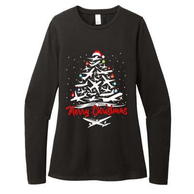 Airplane Christmas Tree Womens CVC Long Sleeve Shirt