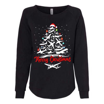 Airplane Christmas Tree Womens California Wash Sweatshirt