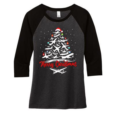 Airplane Christmas Tree Women's Tri-Blend 3/4-Sleeve Raglan Shirt